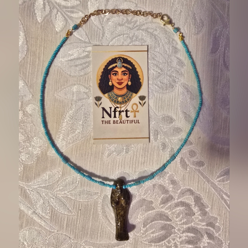 Turquoise Beaded Necklace with Mummy Charm
